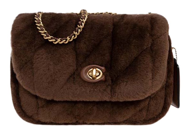 Pre-owned Coach Women's Shoulder Bag In Shearling With Quilting Pillow Madison In Brown