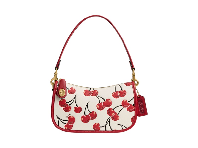 Pre-owned Coach Women's  Swinger Bag Cherry Print In Brass/chalk In Multi