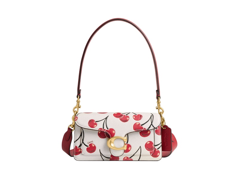 Pre-owned Coach Women's  Tabby Shoulder Bag 20 Cherry Print In Brass/chalk