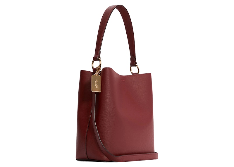 Coach Town Bucket Bag With Stripe Large Cherry Red Gold in Pebbled