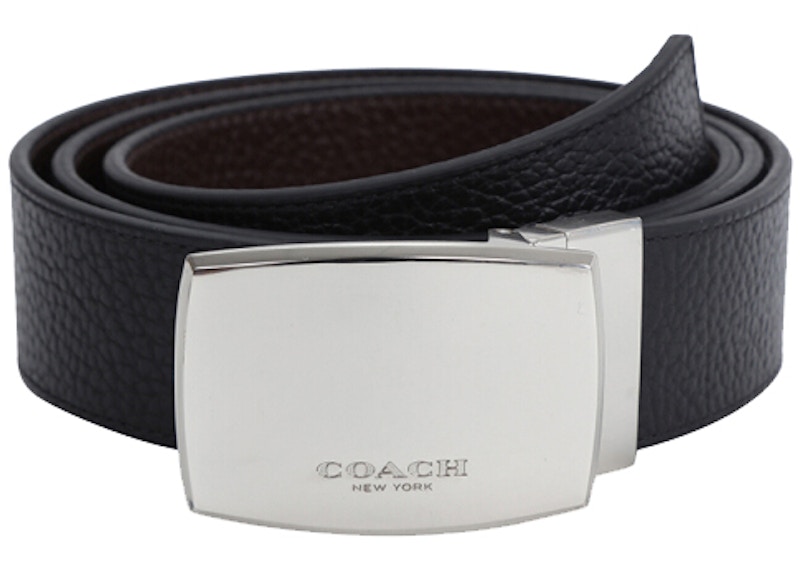 Pre-owned Coach Women's  Wide Plaque Reversible Belt In Black/brown