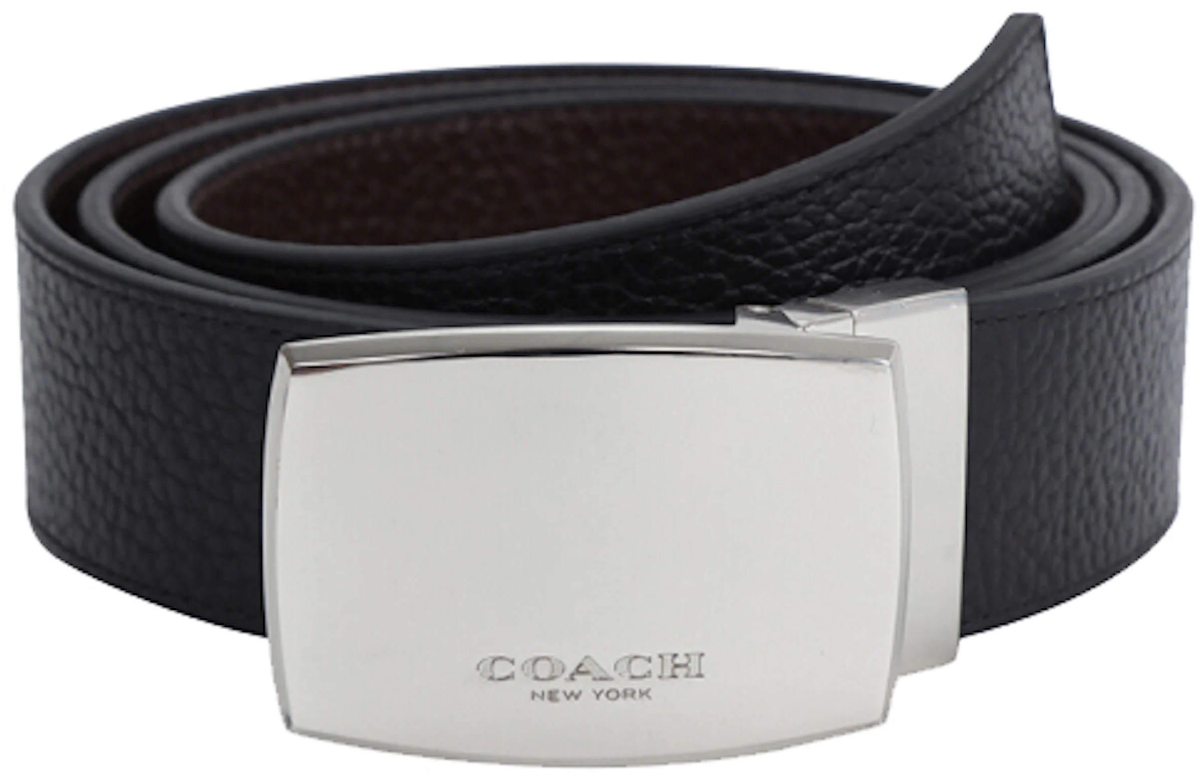 Coach Wide Plaque Reversible Belt Black/Brown in Pebbled Leather