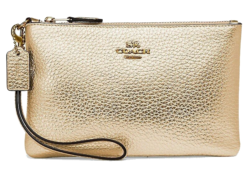 Coach Wristlet Crossbody Bag Small Metallic Gold in Leather with