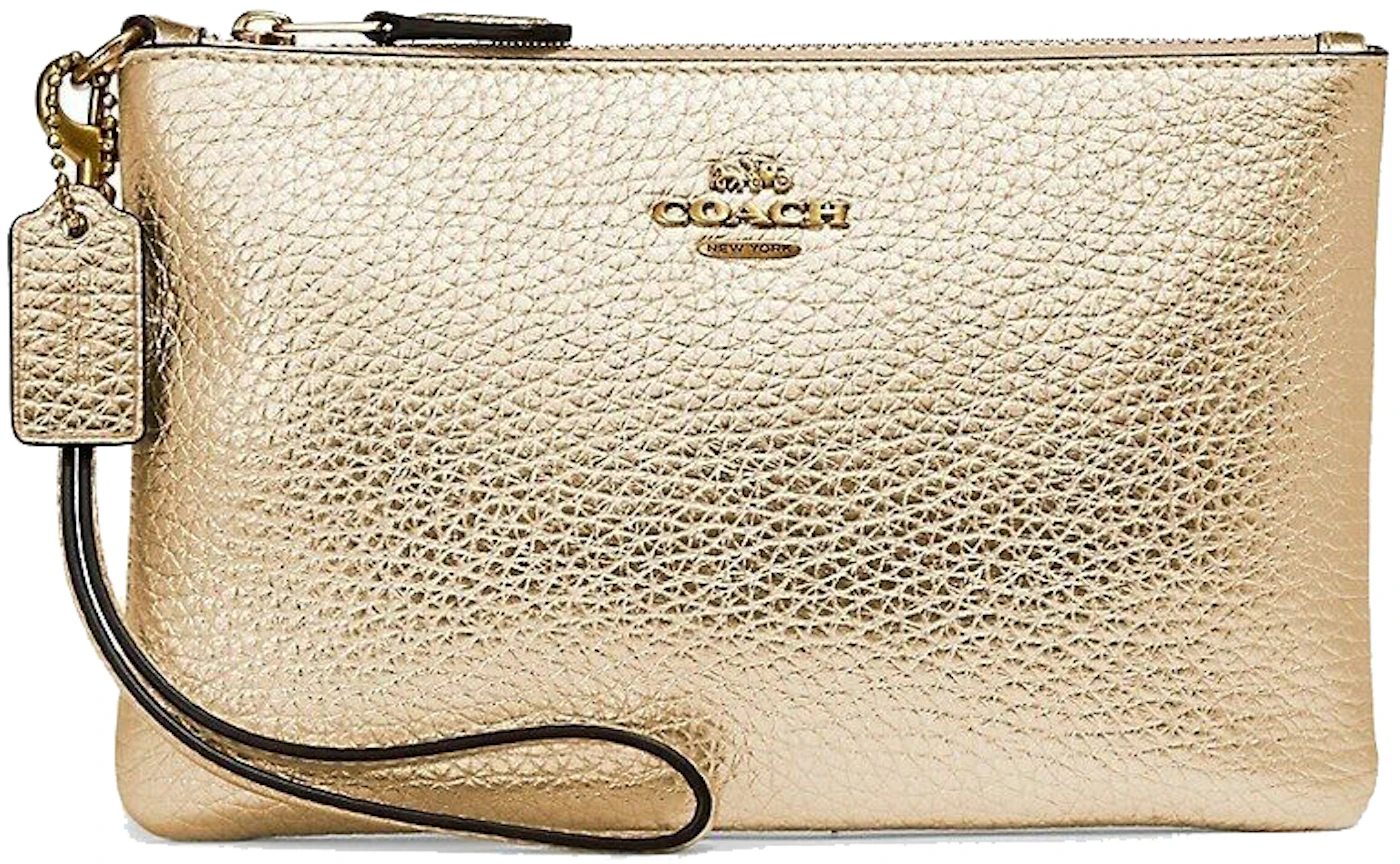 Coach Wristlet Crossbody Bag Small Metallic Gold in Leather with Gold-tone  - US