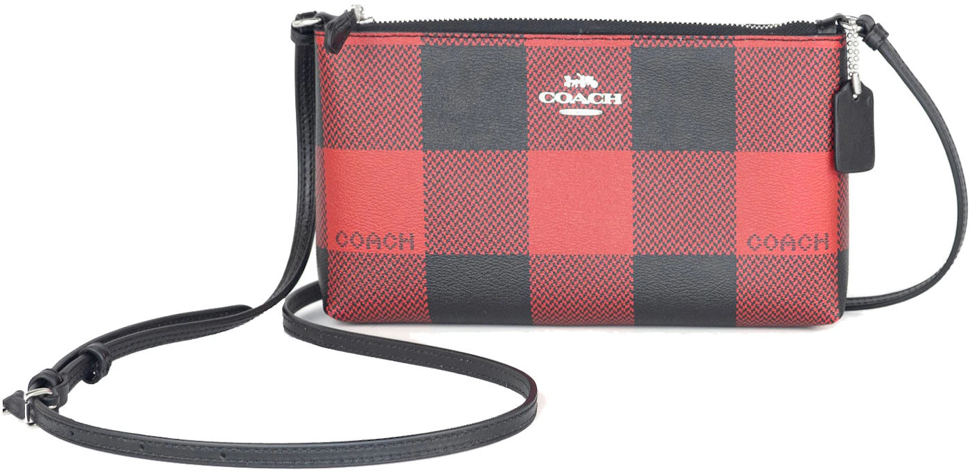 Coach Zip Top Crossbody Bag Buffalo Plaid in Coated Canvas with Silver-tone  - US