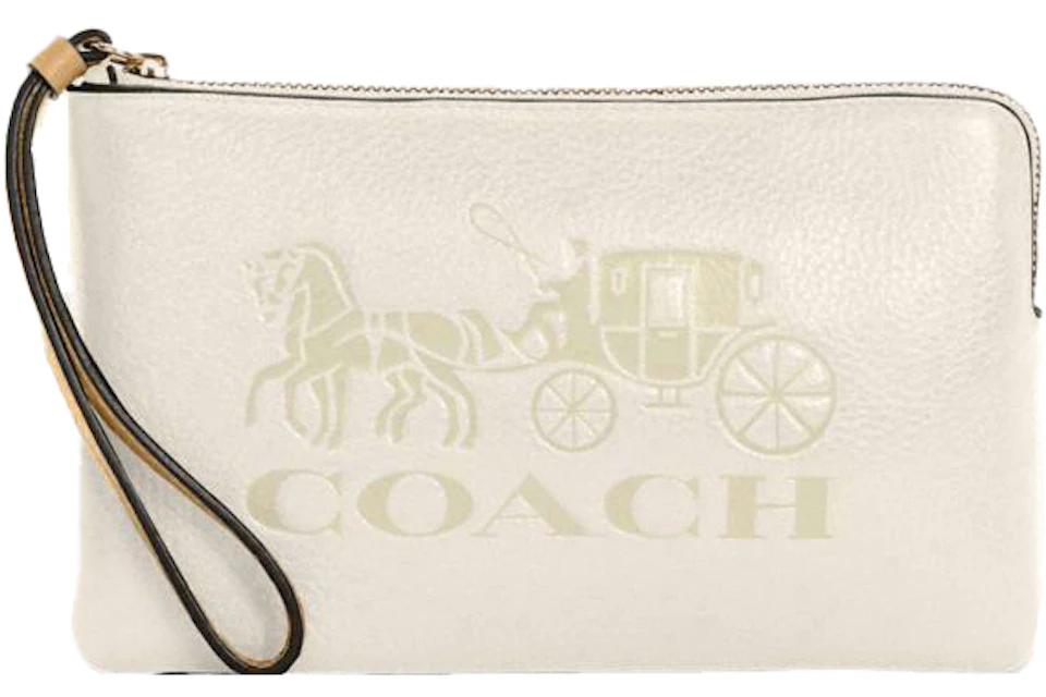 Coach Zip Wristlet Horse Carriage Vintage Vanilla Cream in Leather with  Gold-tone - US