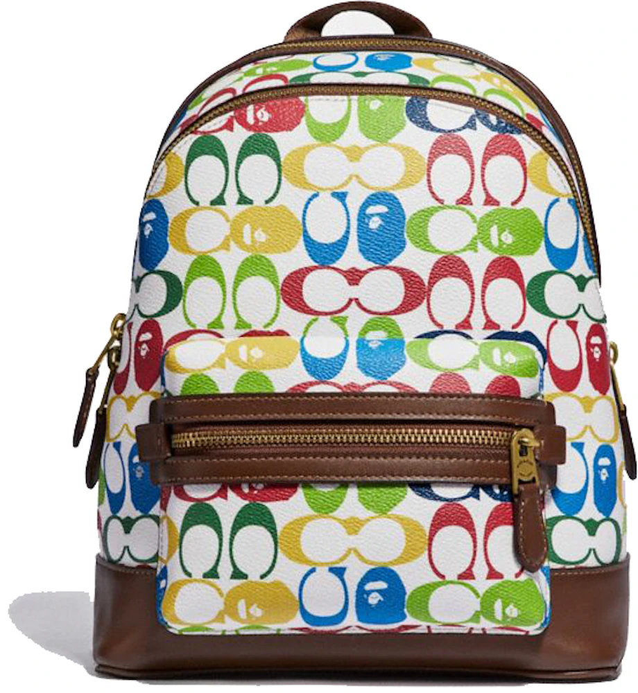 Coach x Bape Academy Backpack 23 Signature Canvas With Ape Head Brass/Multi  in Coated Canvas with Gold-tone - US
