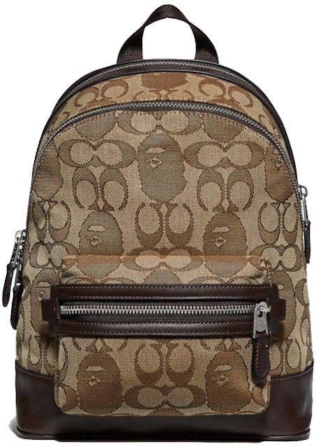 Coach x Bape Academy Backpack 23 Signature Jacquard With Ape Head Light  Antique Nickel/Khaki in Coated Canvas with Silver-tone - US