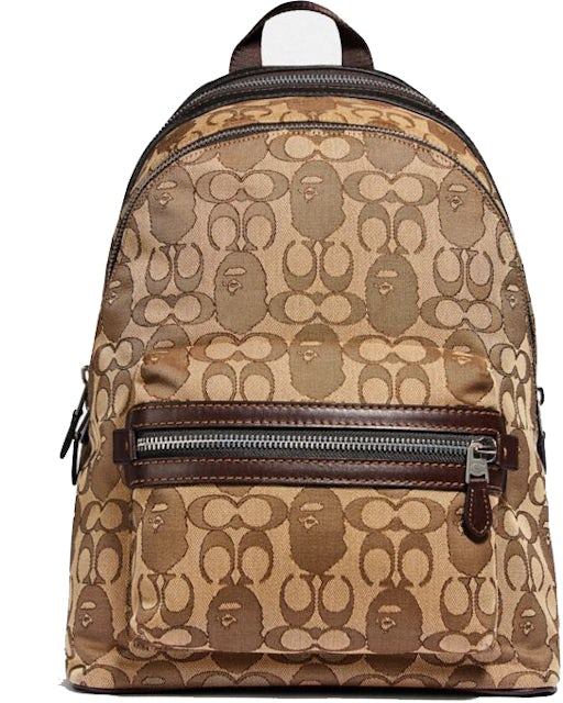 Coach x Bape Academy Backpack Signature Jacquard With Ape Head Light  Antique Nickel/Khaki in Canvas/Calfskin with Silver-tone - US
