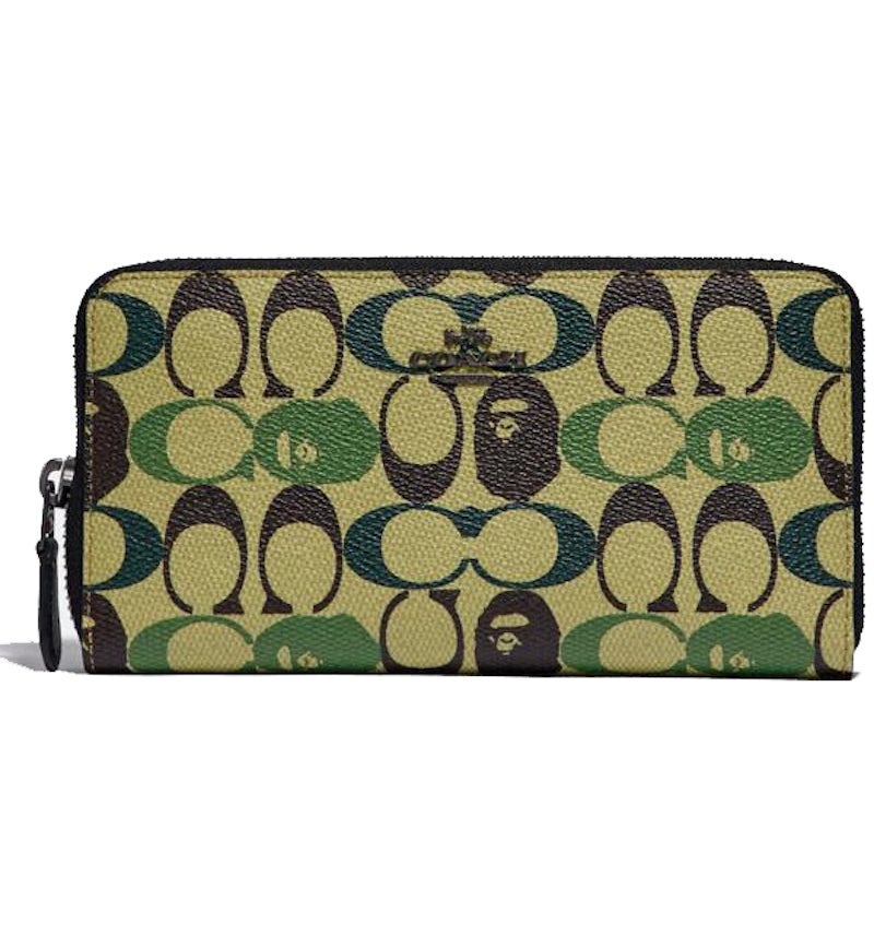 Coach x Bape Accordion Zip Wallet Signature Canvas With Ape Head