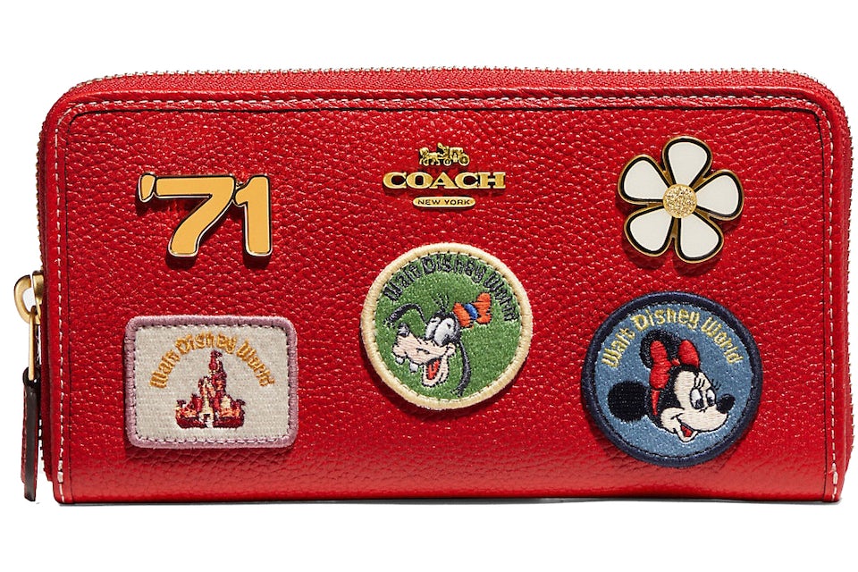 Coach x Disney Accordion Zip Wallet Electric Red in Pebbled Leather with  Gold-tone - US