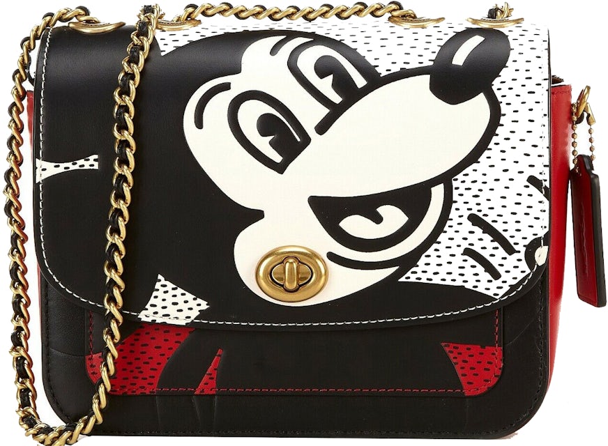 Coach x Disney Mickey Mouse Madison Shoulder Black Leather Bag Small Black