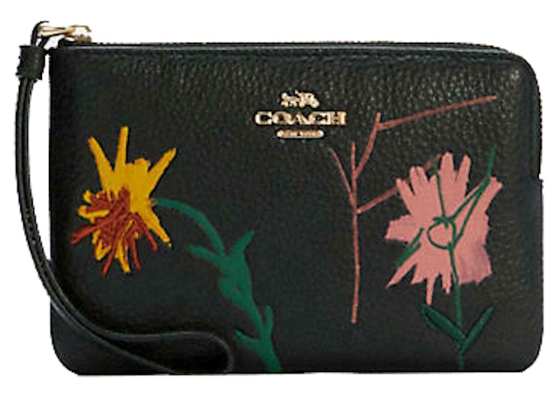 Coach x Jean-Michel Basquiat Corner Zip Wristlet Black in Leather