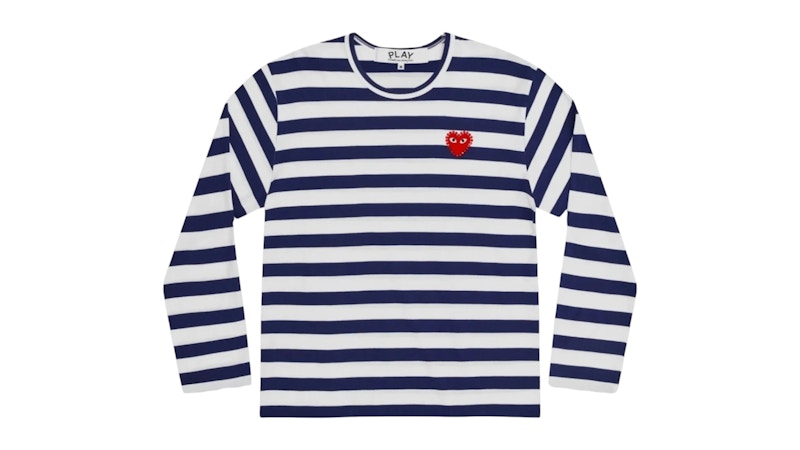 Pre-owned Comme Des Garçons Men's Comme Des Garcons Play Rhinestone Heart P1t805 T-shirt In Navy Blue