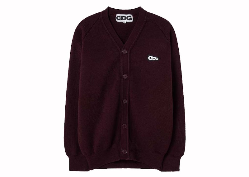 Comme des Garcons Logo Patch Rib Stitch Cardigan Wine
