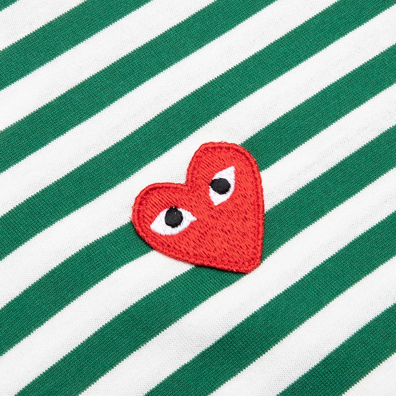 Comme des Garcons Play Big Red Heart Striped L/S T-shirt Green/White