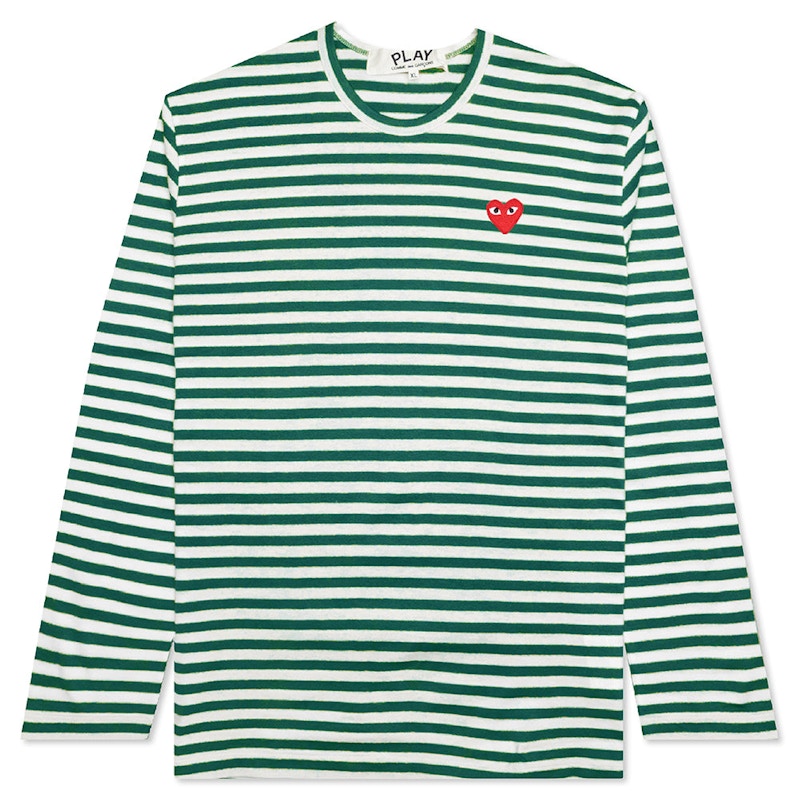 Cdg green store striped shirt