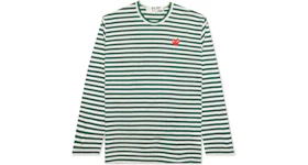 Comme des Garcons Play Big Red Heart Striped L/S T-shirt Green/White