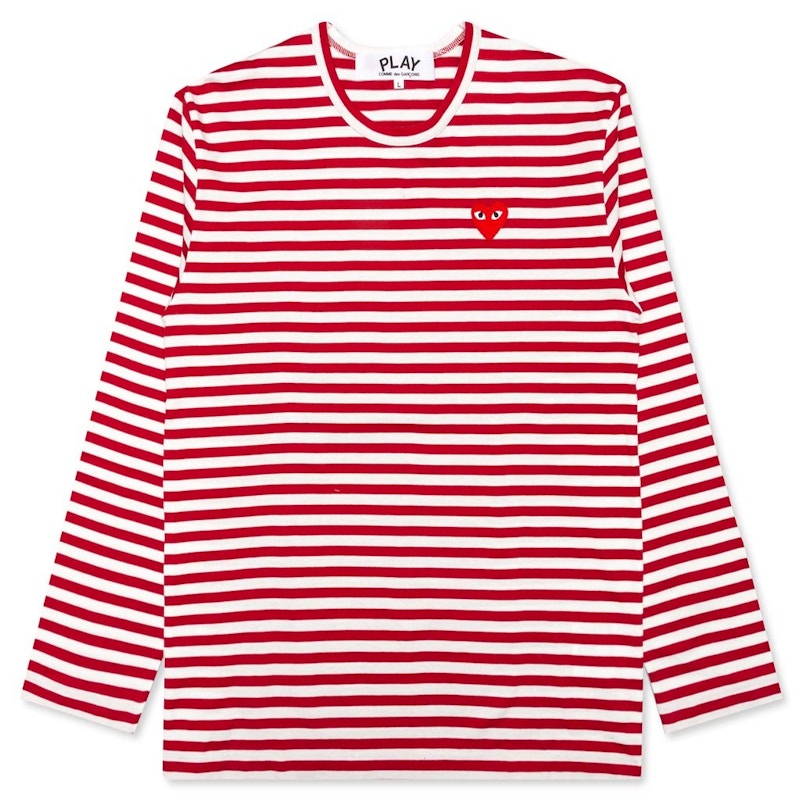 Comme des Garcons Play Big Red Heart Striped L/S T-shirt Red/White