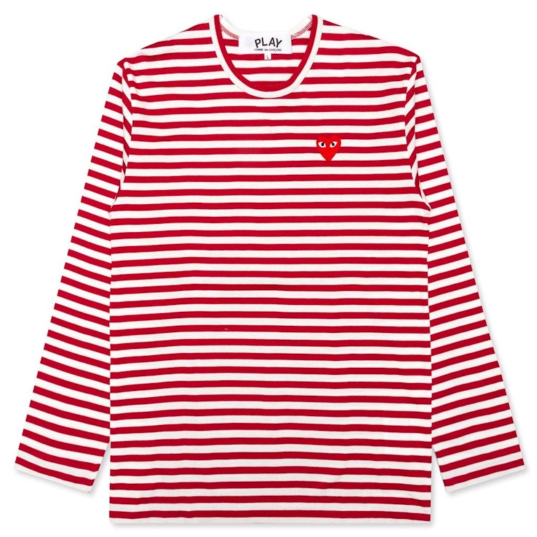 Pre-owned Cdg Play Comme Des Garcons Play Big Red Heart Striped L/s T-shirt Red/white