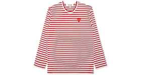 Comme des Garcons Play Big Red Heart Striped L/S T-shirt Red/White