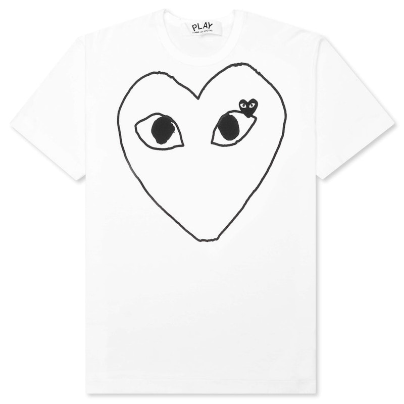 Pre-owned Comme Des Garçons Play Black Emblem Outline T-shirt In White