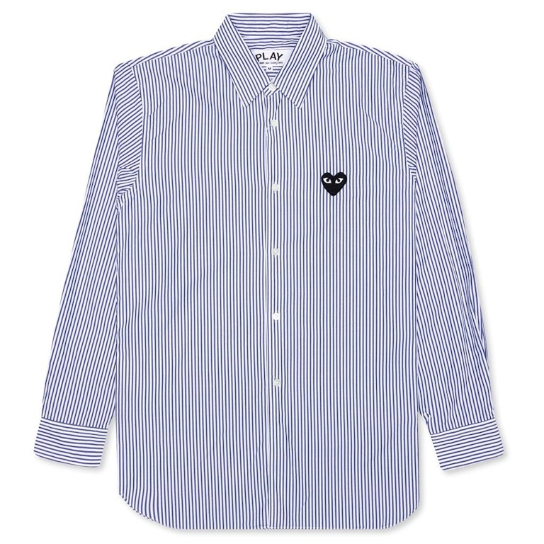 Pre-owned Cdg Play Comme Des Garcons Play Black Emblem Striped Button Up Shirt Blue/white