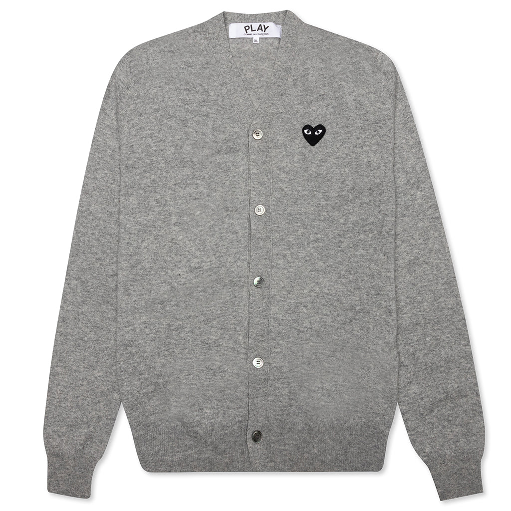 Comme des Garcons Play Black Heart Knit Cardigan Sweater Grey