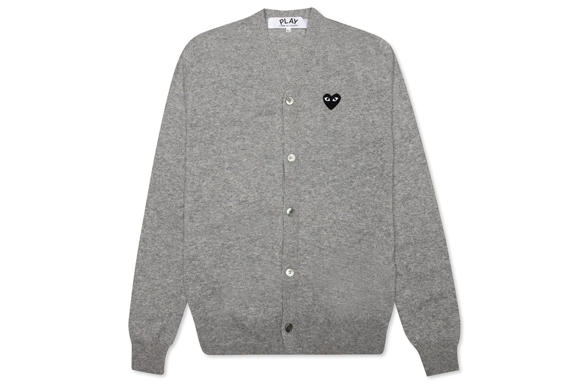 Pre-owned Cdg Play Black Heart Knit Cardigan Sweater Grey