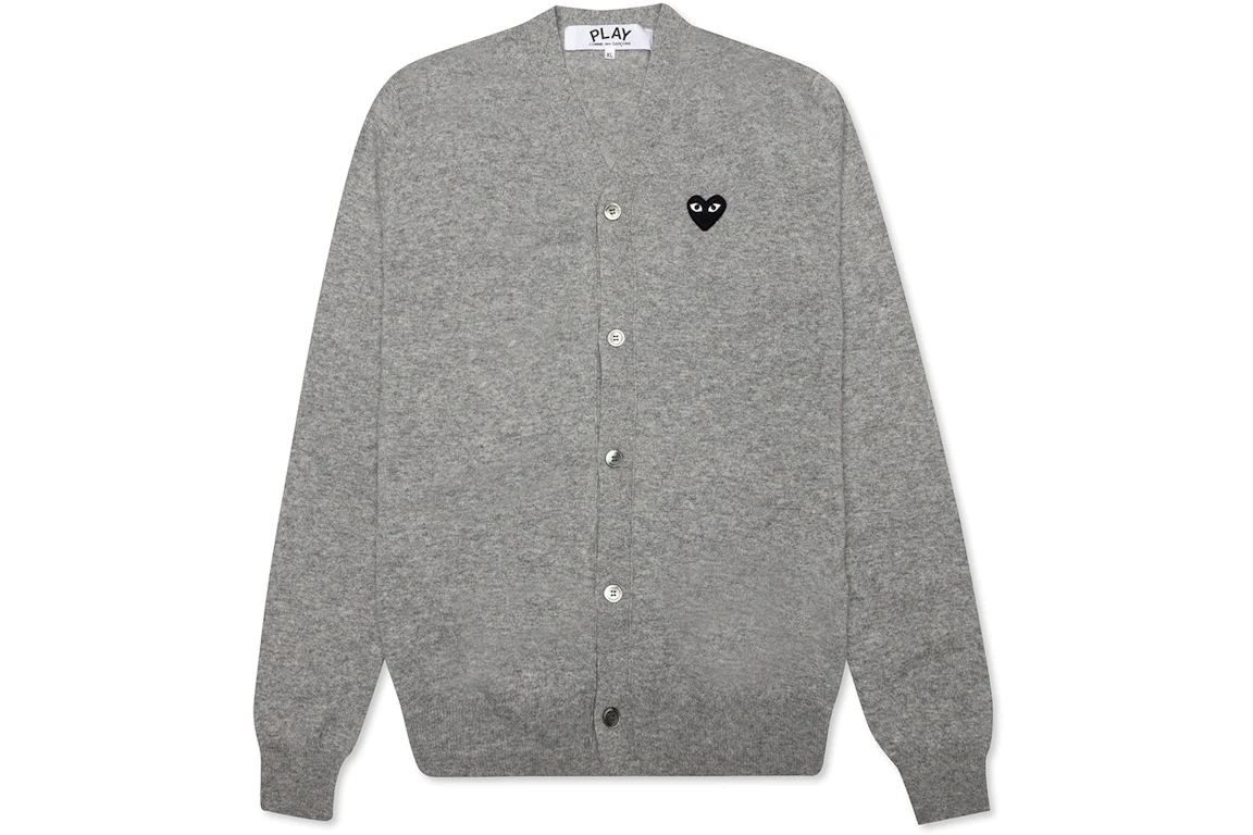 CDG Play Black Heart Knit Cardigan Sweater Grey DE