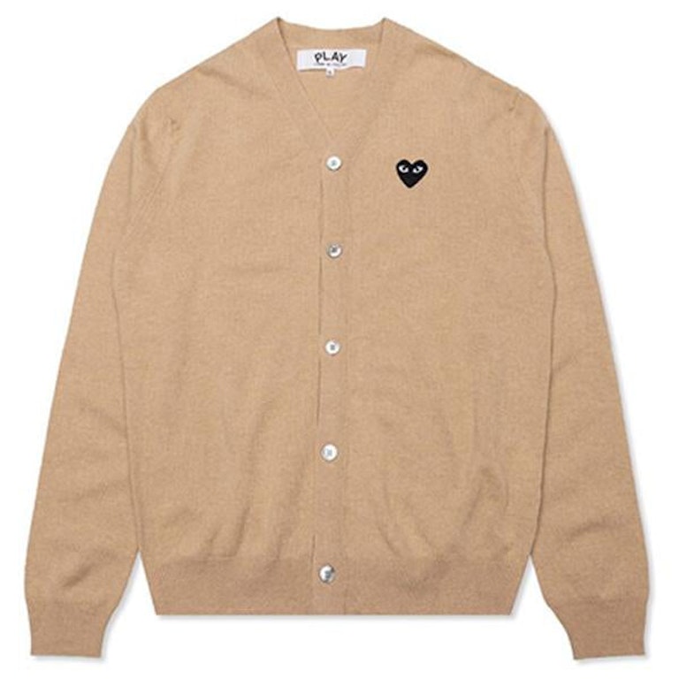 Pre-owned Cdg Play Black Heart Knit Cardigan Sweater Tan