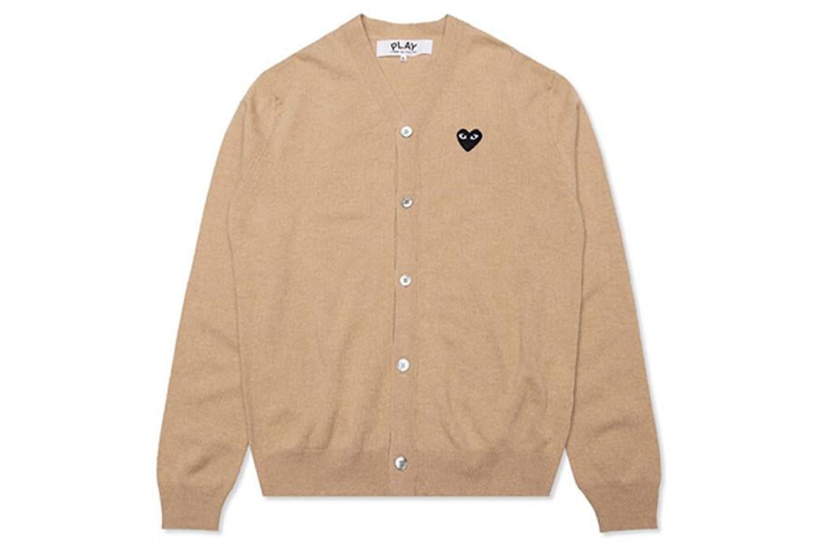 Pre-owned Cdg Play Black Heart Knit Cardigan Sweater Tan