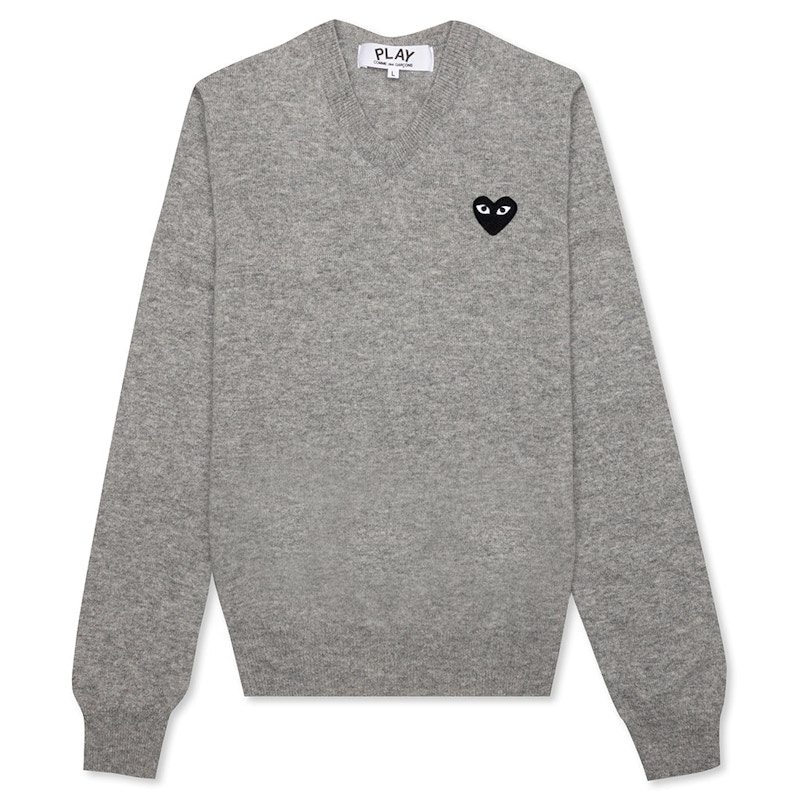 Pre-owned Comme Des Garçons Play Black Heart V Neck Sweater In Grey