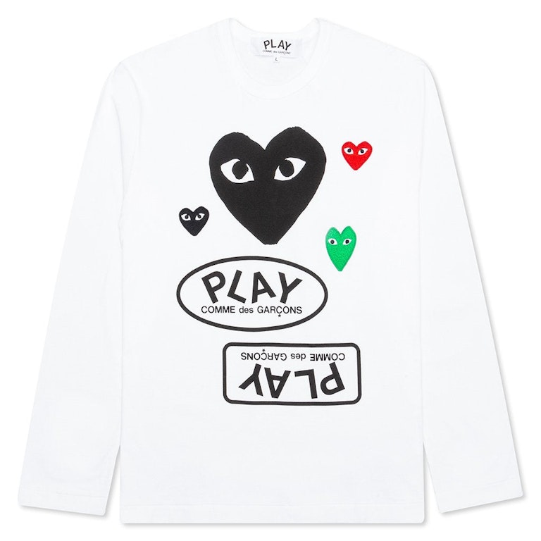 Pre-owned Cdg Play Comme Des Garcons Play Black Multi Logo L/s T-shirt White