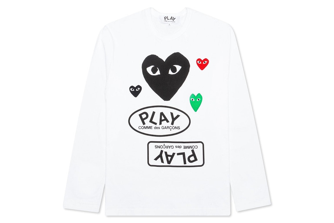 Pre-owned Cdg Play Comme Des Garcons Play Black Multi Logo L/s T-shirt White