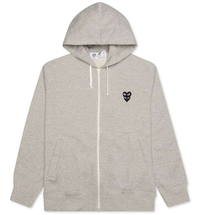 Comme des Garcons Play Black Stacked Heart Zip Up Hoodie Grey US