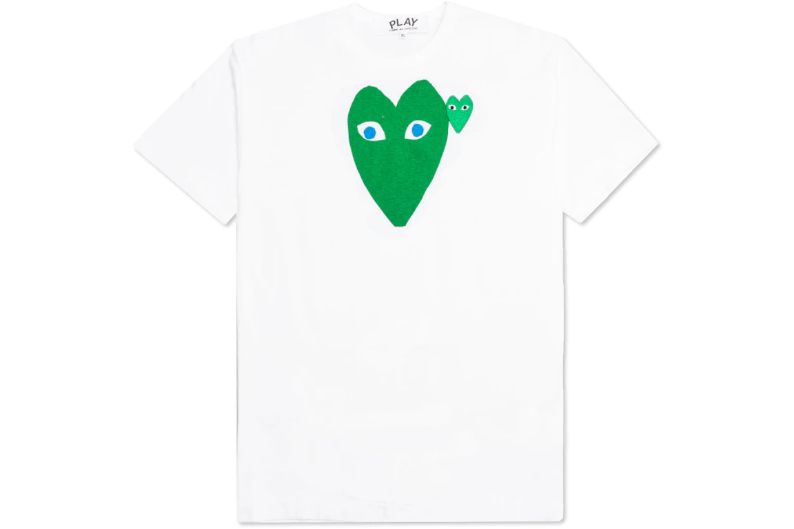 CDG Play Blue Eyed Green Heart T-shirt White