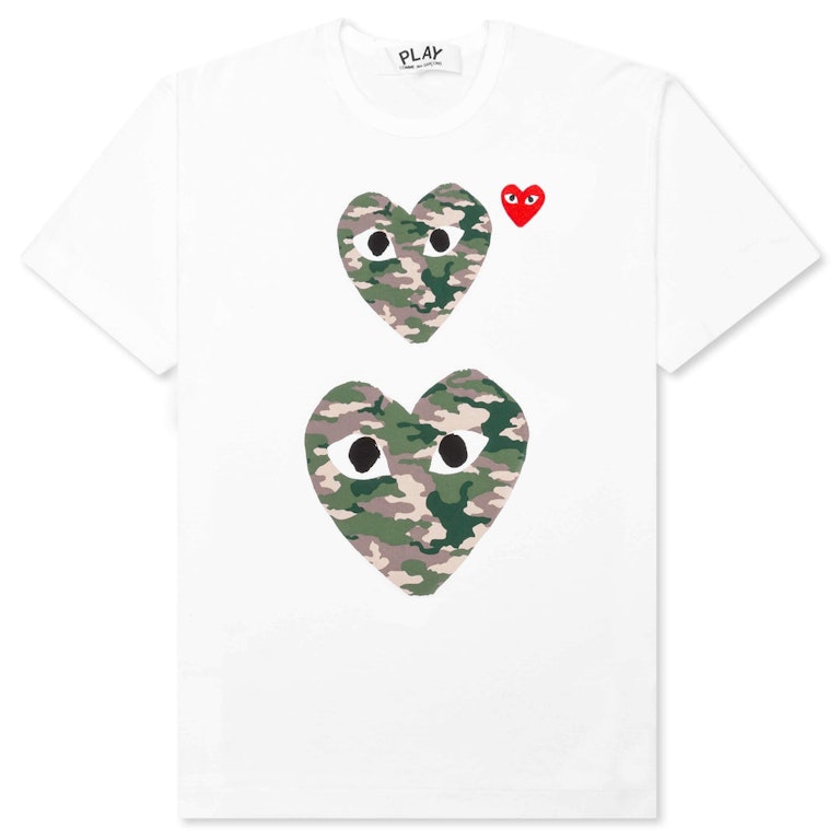 Pre-owned Cdg Play Camouflage Double Heart T-shirt White