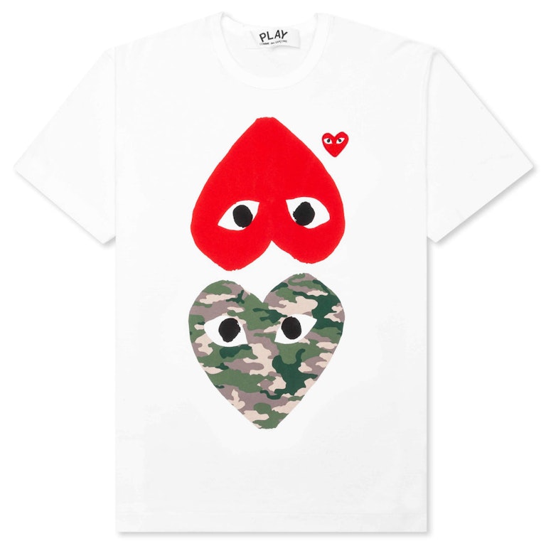 Pre-owned Cdg Play Camouflage Mirror Heart T-shirt White