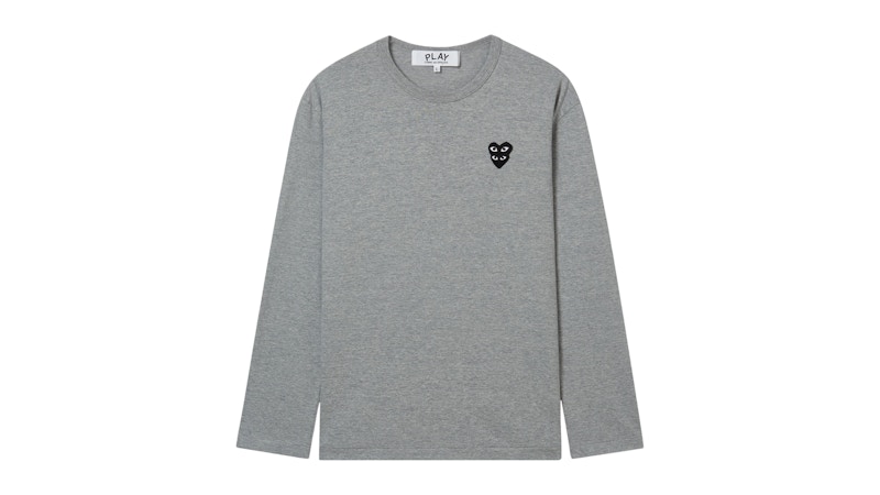 Pre-owned Comme Des Garçons Play Double Eye Black Heart Long Sleeve Tee Shirt In Grey