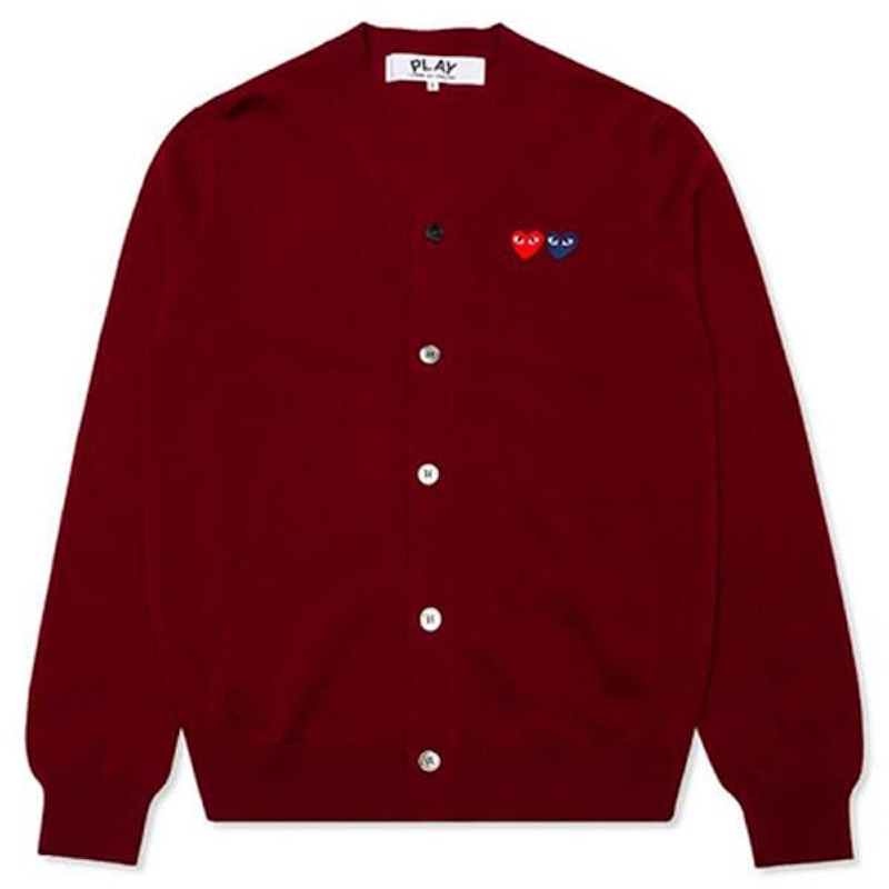 Pre-owned Comme Des Garçons Play Double Heart Cardigan Sweater In Burgundy