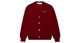 Comme des Garcons Play Double Heart Cardigan Sweater Burgundy