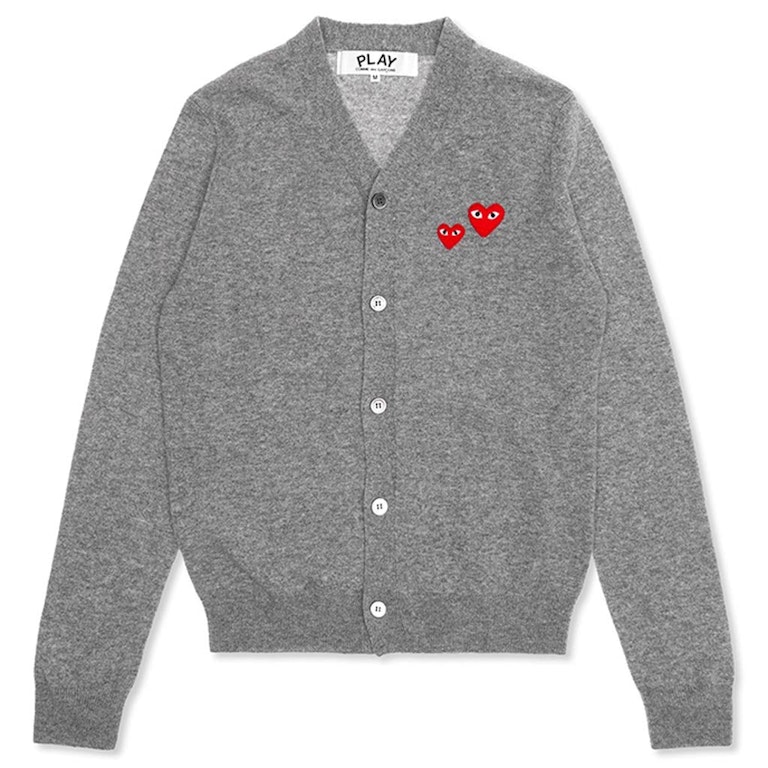 Pre-owned Cdg Play Double Heart Cardigan Sweater Grey