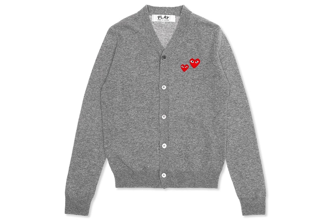 Pre-owned Cdg Play Double Heart Cardigan Sweater Grey