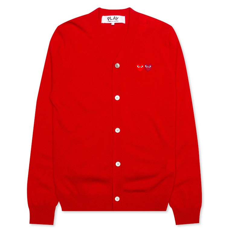 Pre-owned Cdg Play Double Heart Cardigan Sweater Red