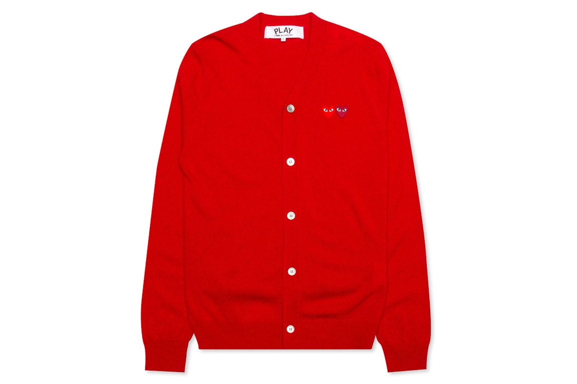 Pre-owned Cdg Play Double Heart Cardigan Sweater Red