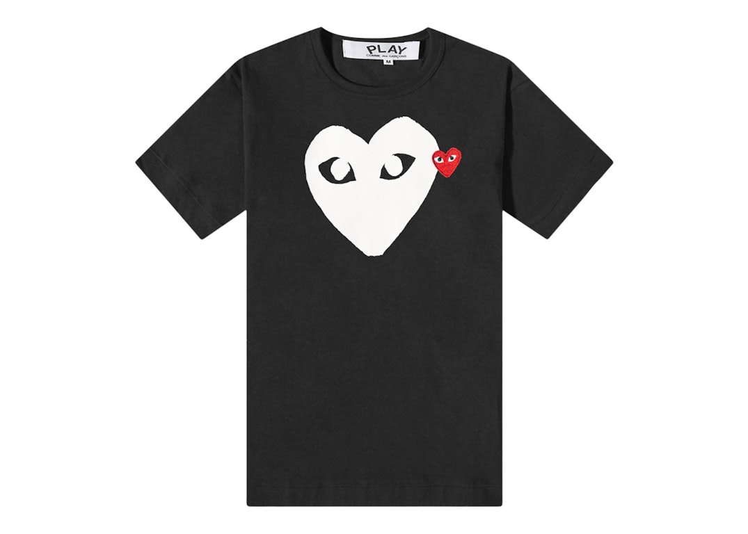 Pre-owned Comme Des Garçons Play Cdg Double Heart Logo Tee Black/white/red