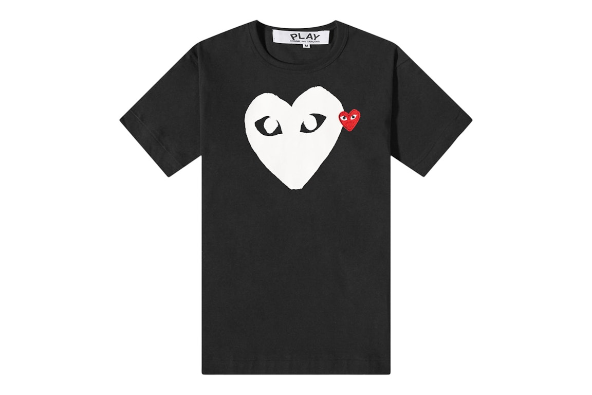 Pre-owned Comme Des Garçons Play Cdg Double Heart Logo Tee Black/white/red