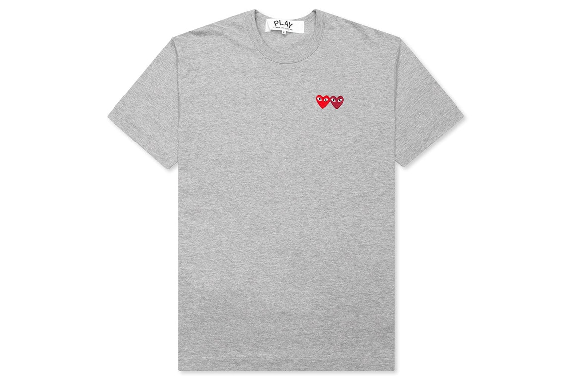 Pre-owned Cdg Play Double Hearts T-shirt Grey