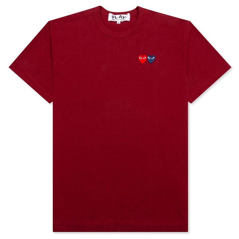 Comme des Garcons Play Double Hearts T shirt Maroon